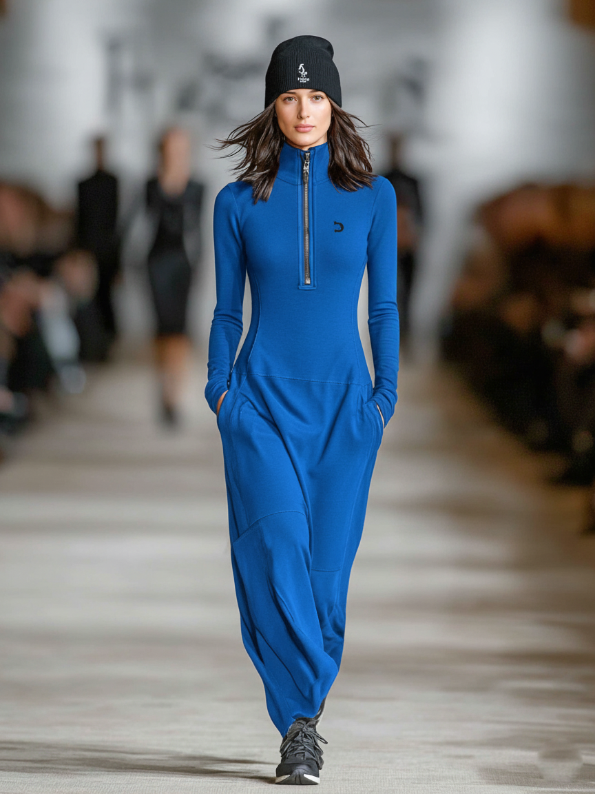 Elise - puha tapintású magas nyakú cipzáras maxi ruha