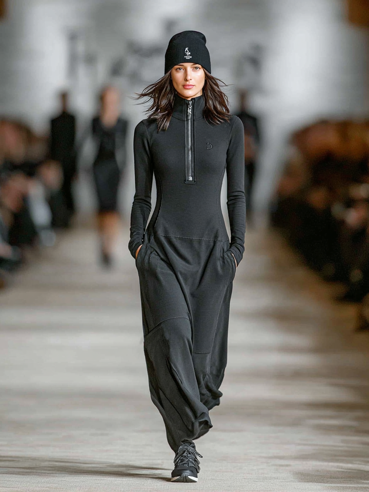 Elise - puha tapintású magas nyakú cipzáras maxi ruha